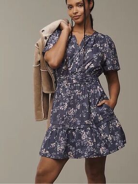 Anthropologie Purple Floral Mini Dress